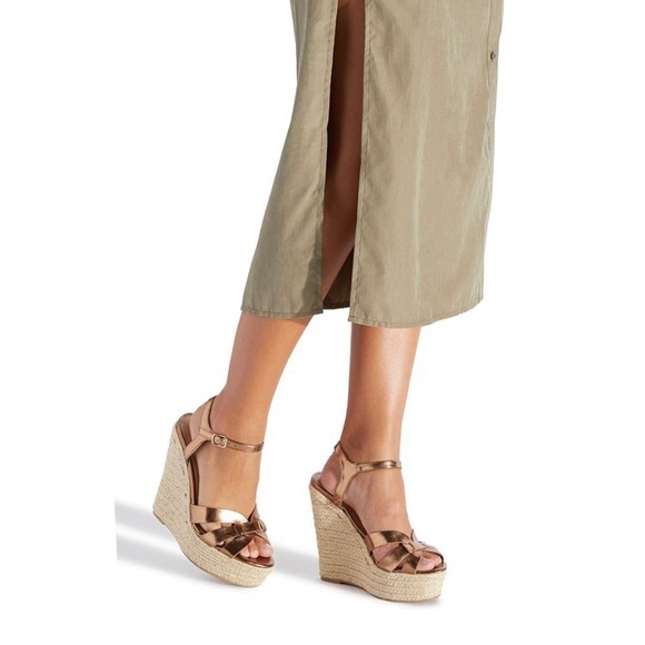 Bronze Strappy Platform Espadrille Wedge Sz 8, NIB - Picture 4 of 5